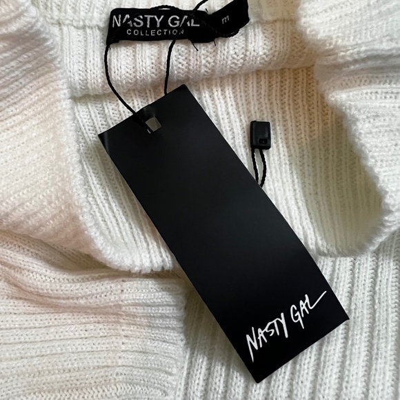 Ivory [Nasty Gal] Balloon Sleeve Knit Sweater | NWT Cream Mock Neck Top | Medium - Picture 4 of 16